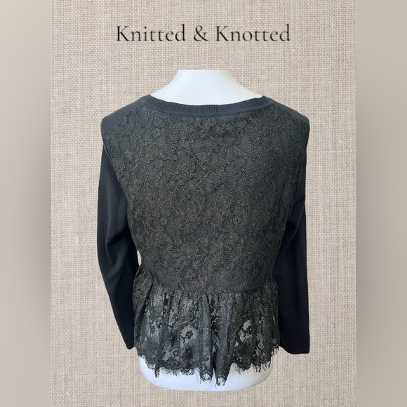 Anthropologie | Knitted & Knotted | Afterword Black Lace Peplum Cardigan Sweater - Picture 4 of 8